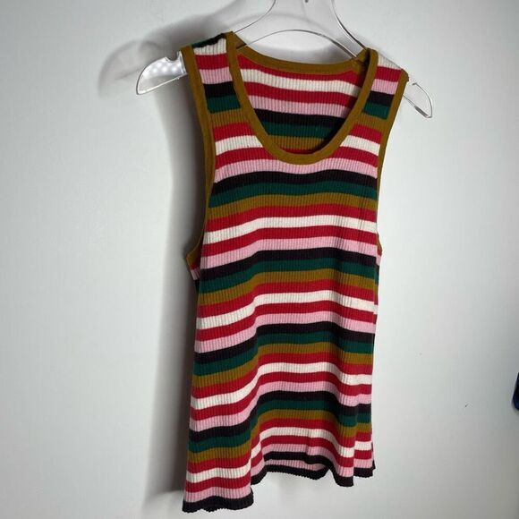 Madewell Women's Red Cognac Tan Stripe Bayford Sweater Tank Top Size M Med read - Picture 5 of 7
